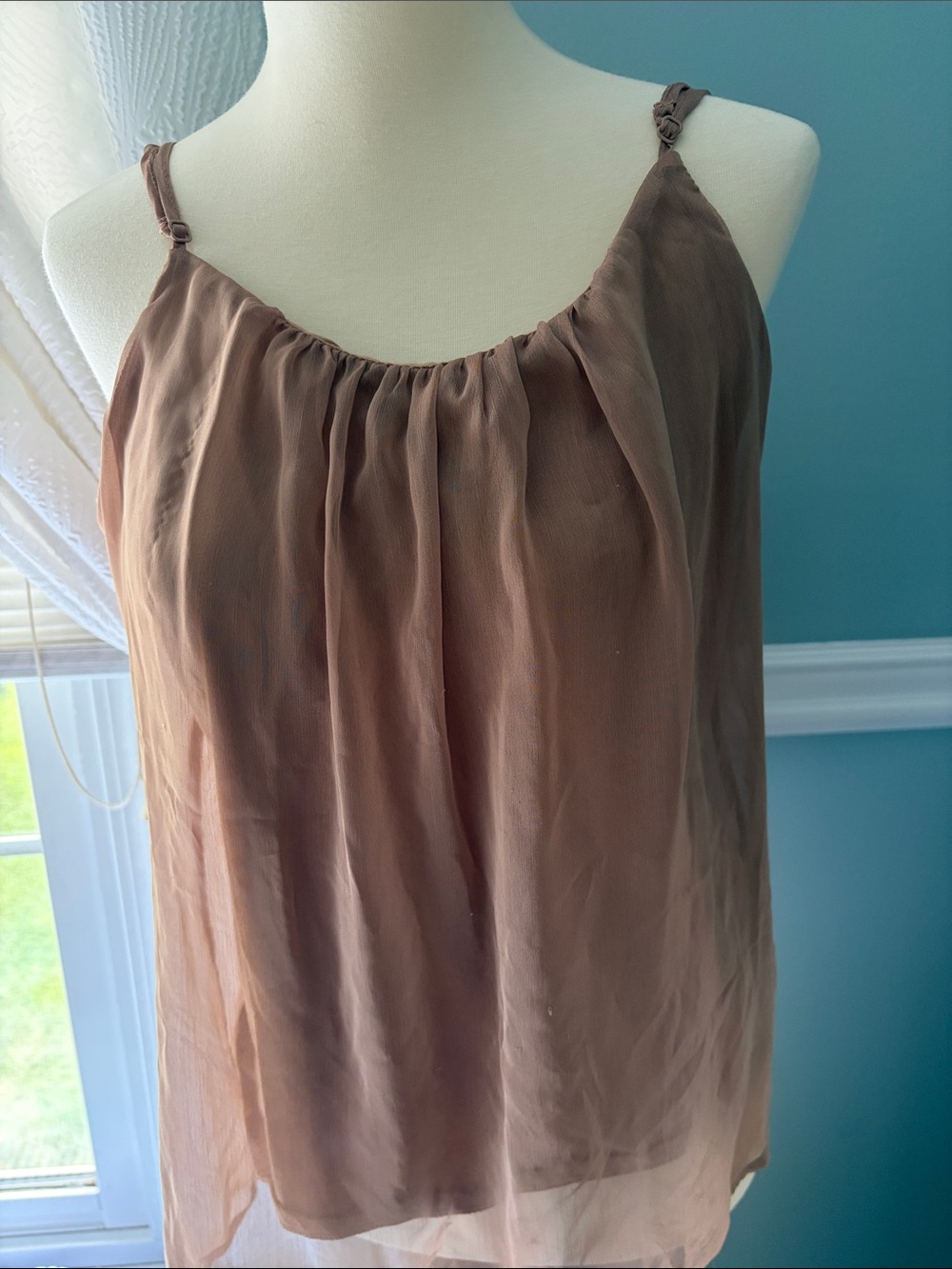 Sheer Mauve Brown Spaghetti Strap Cami Top